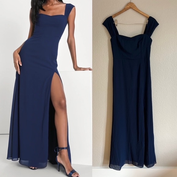 NWOT Magical Magnetism Navy Blue Off-the-Shoulder Maxi Dress - Picture 1 of 8